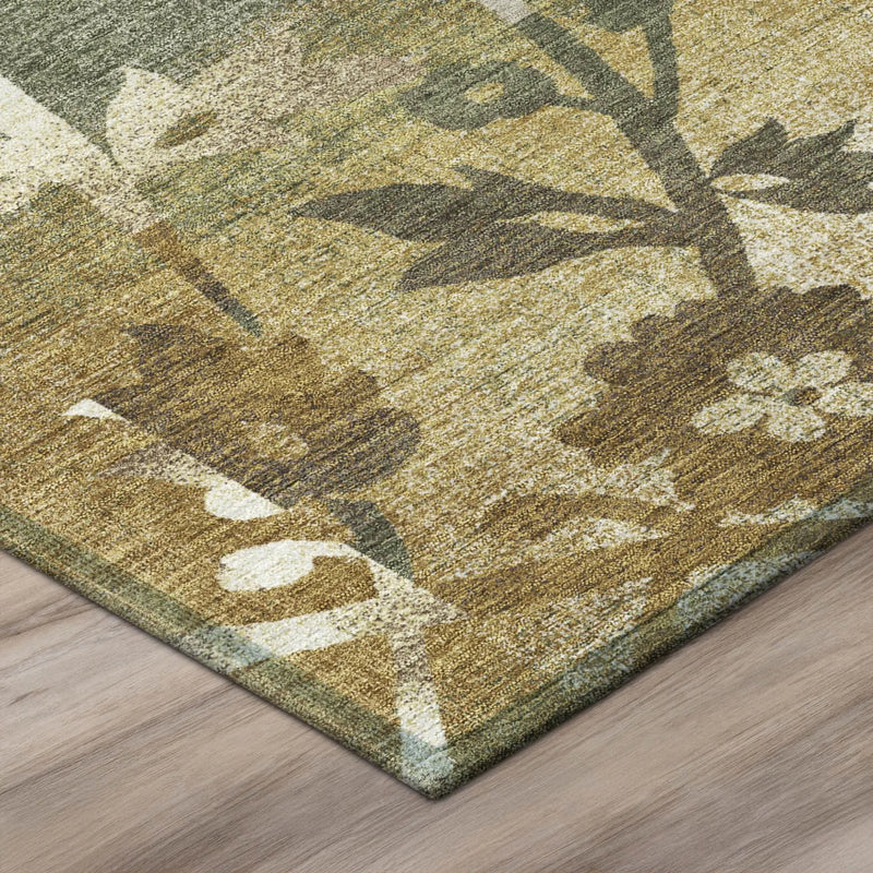 3' X 5' Walnut And Gold Botanical Leaves Washable Indoor Outdoor Area Rug Homeroots Outdoor