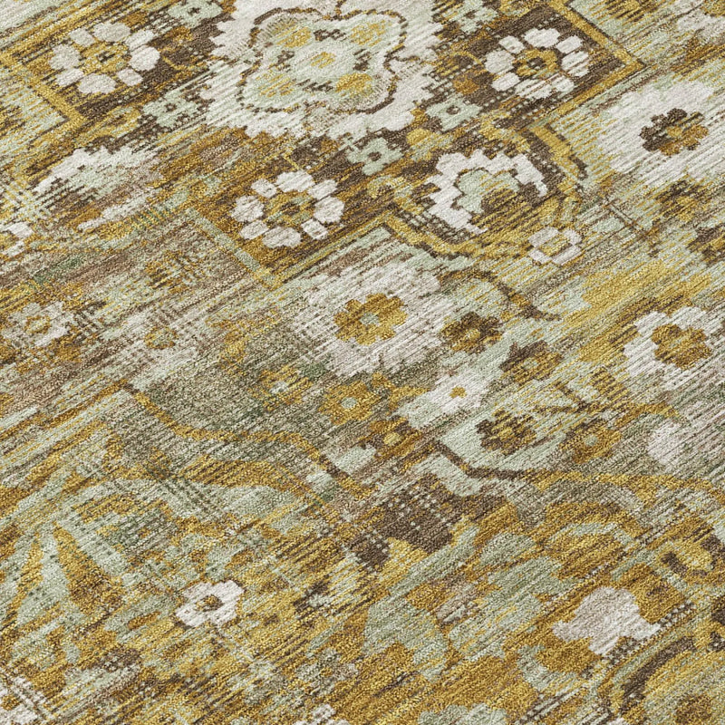 3' X 5' Walnut And Gold Floral Medallion Washable Indoor Outdoor Area Rug Homeroots Outdoor