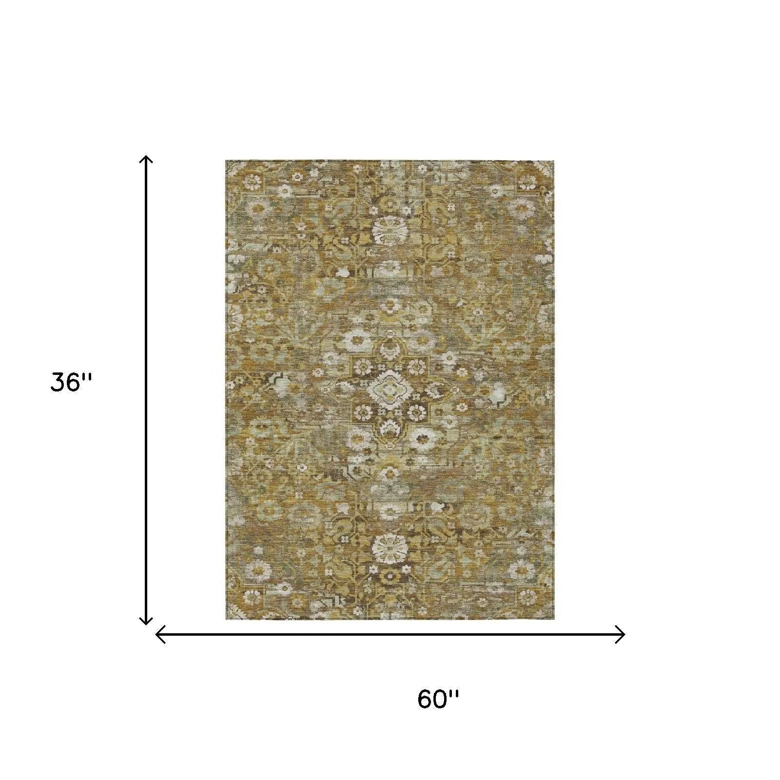 3' X 5' Walnut And Gold Floral Medallion Washable Indoor Outdoor Area Rug Homeroots Outdoor