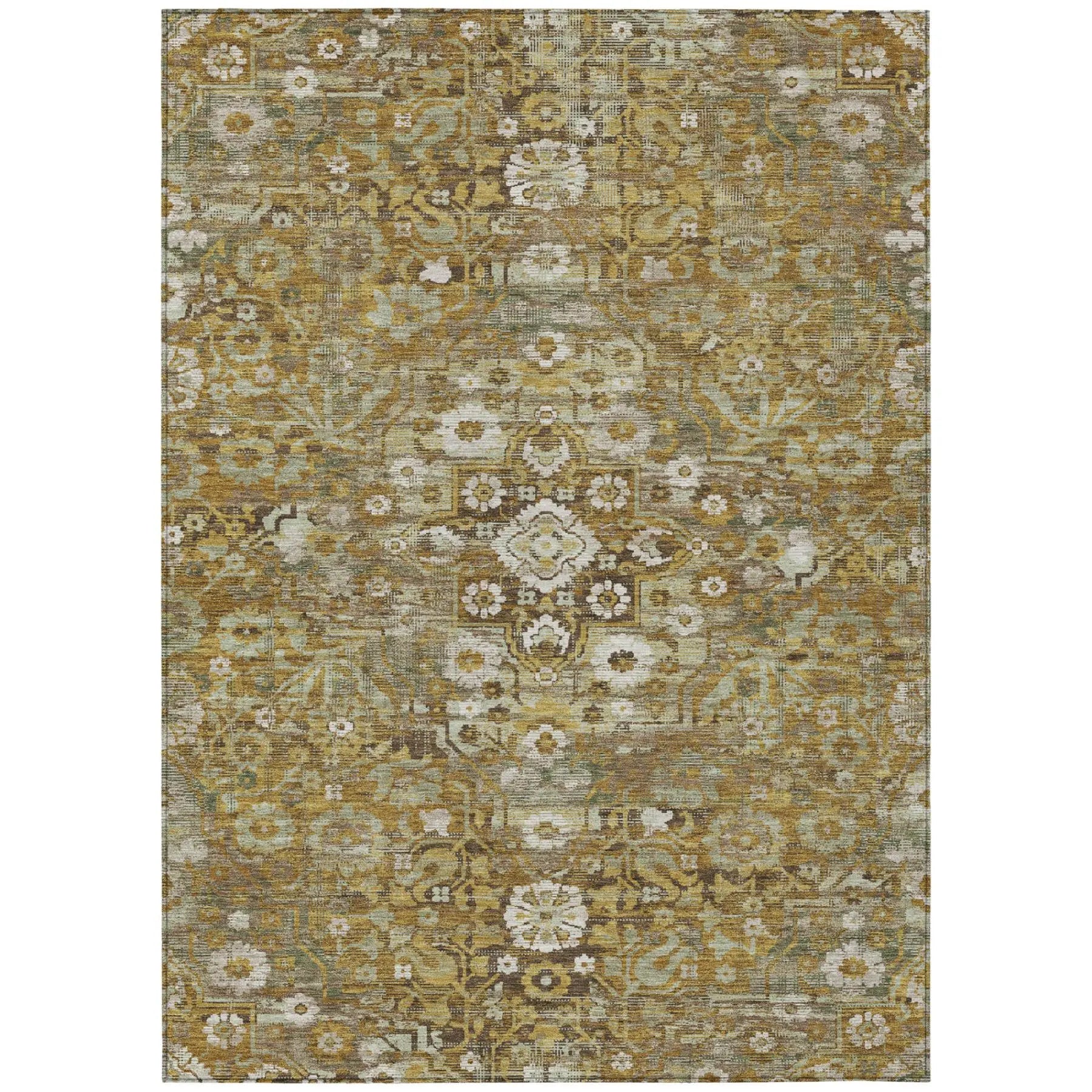 3' X 5' Walnut And Gold Floral Medallion Washable Indoor Outdoor Area Rug Homeroots Outdoor