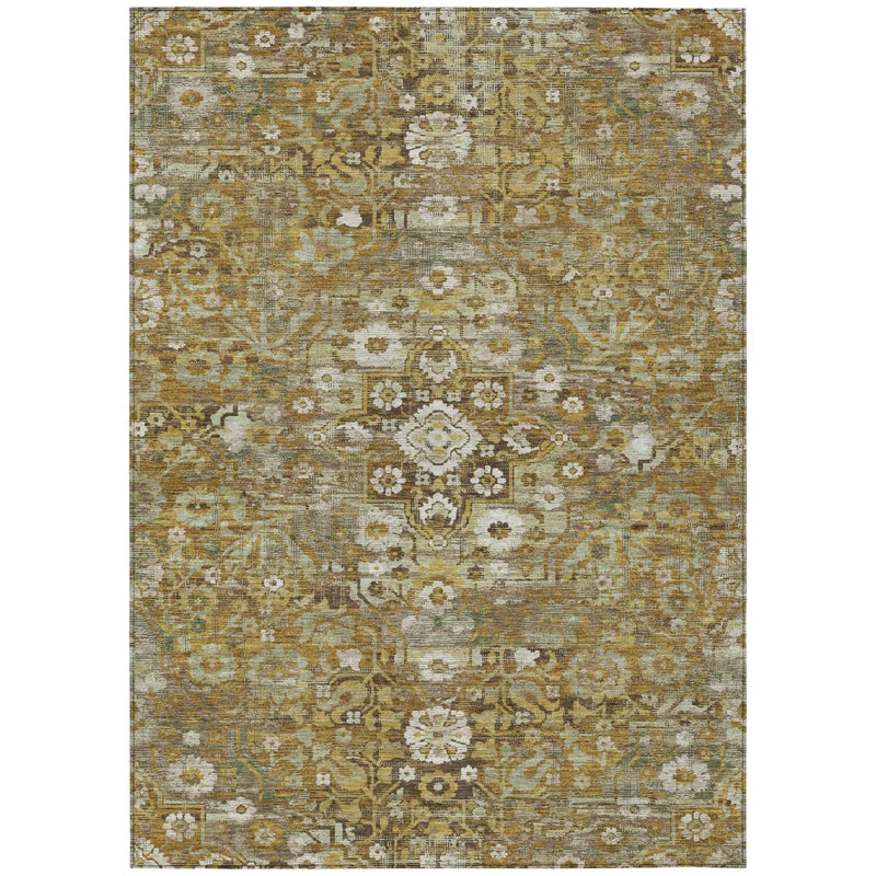 3' X 5' Walnut And Gold Floral Medallion Washable Indoor Outdoor Area Rug Homeroots Outdoor