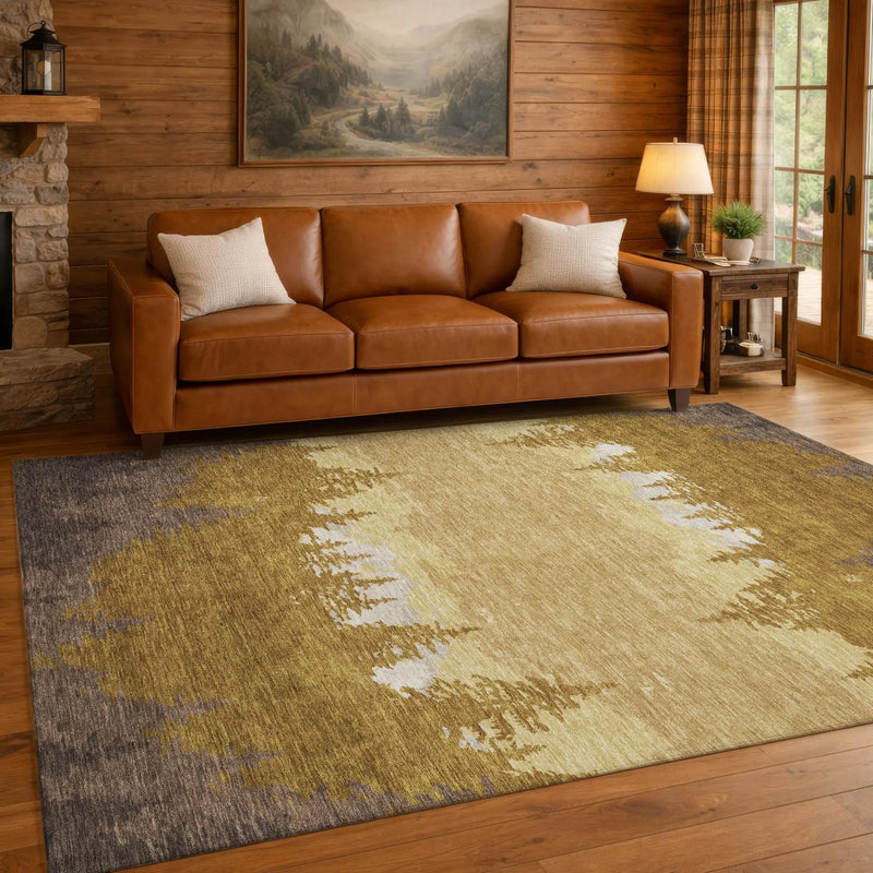 3' X 5' Walnut And Gold Floral Washable Indoor Outdoor Area Rug Homeroots Outdoor
