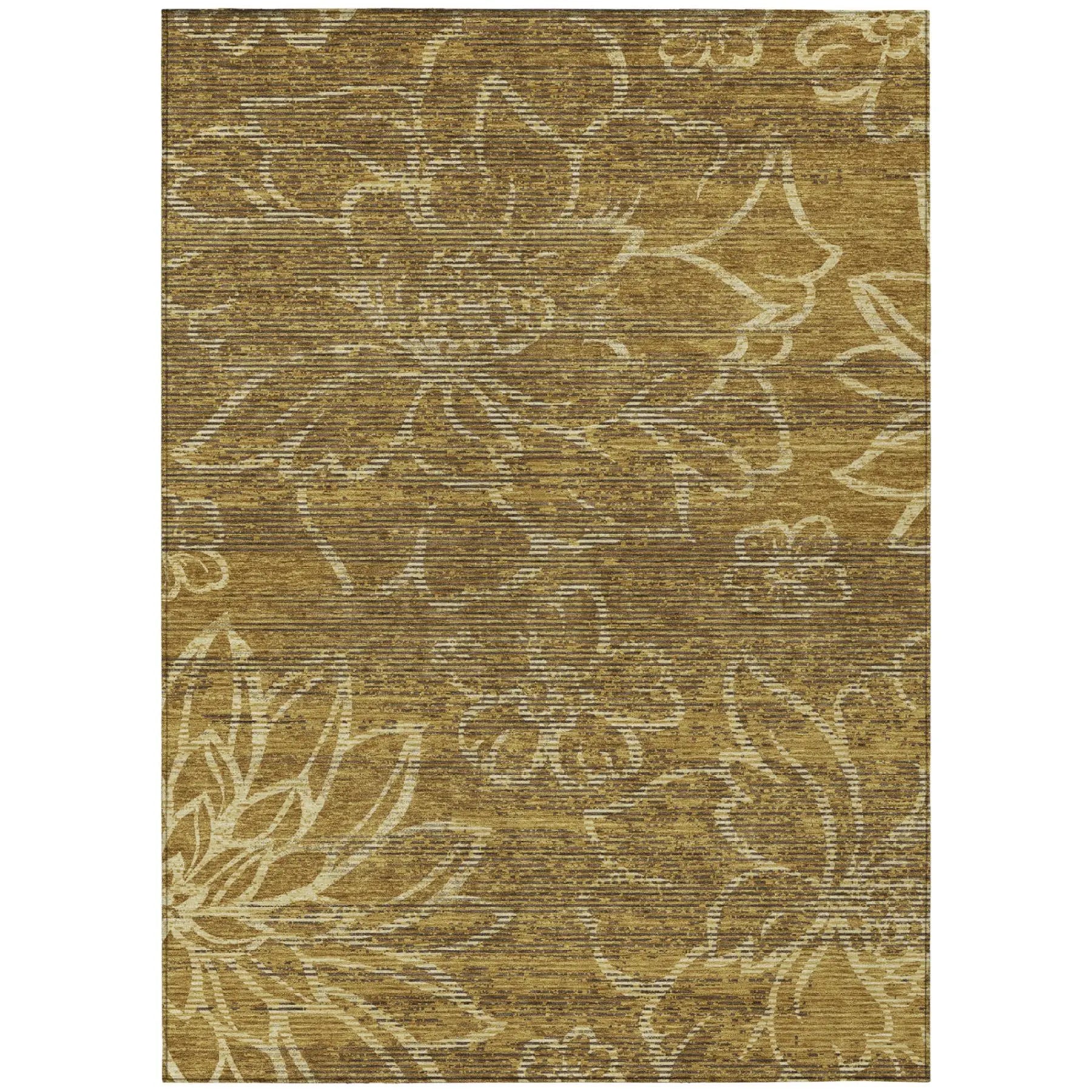 3' X 5' Walnut And Gold Floral Washable Indoor Outdoor Area Rug Homeroots Outdoor