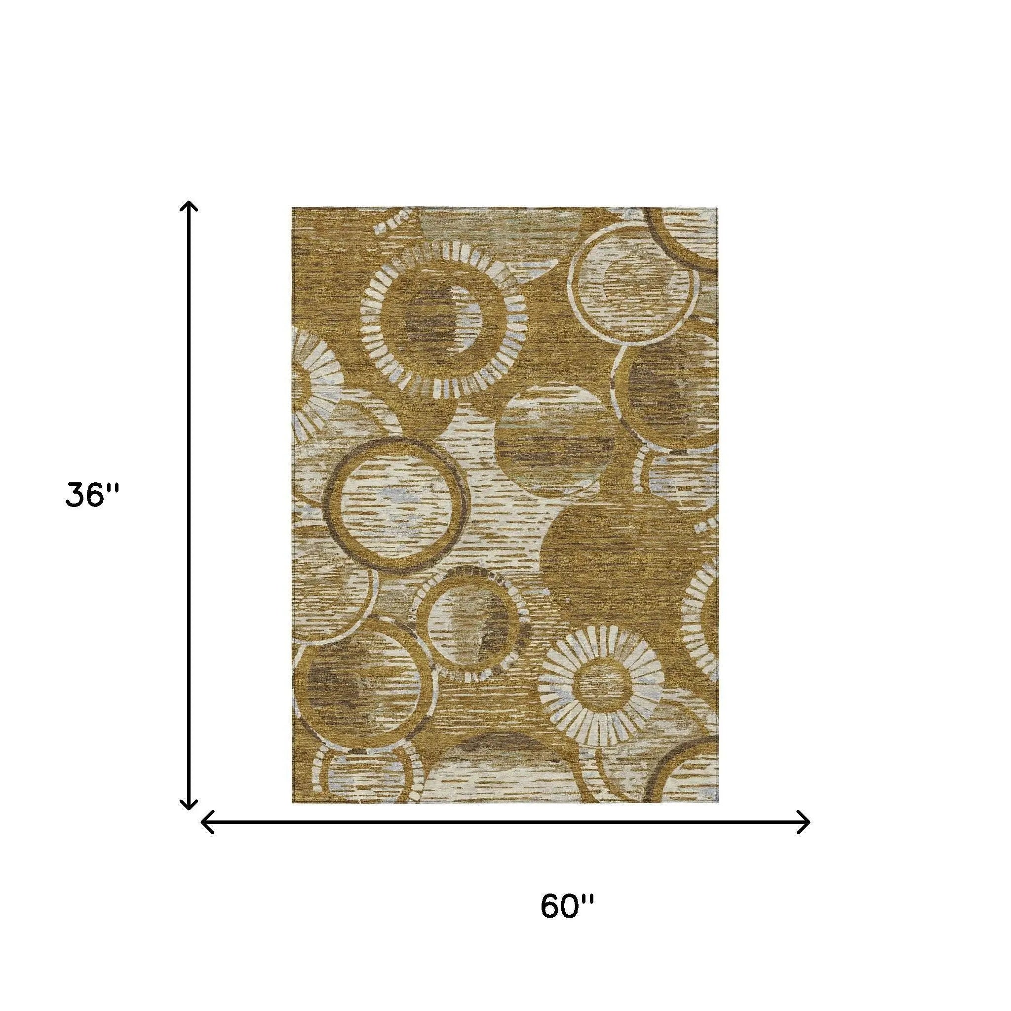 3' X 5' Walnut And Gold Geometric Washable Indoor Outdoor Area Rug Homeroots Outdoor
