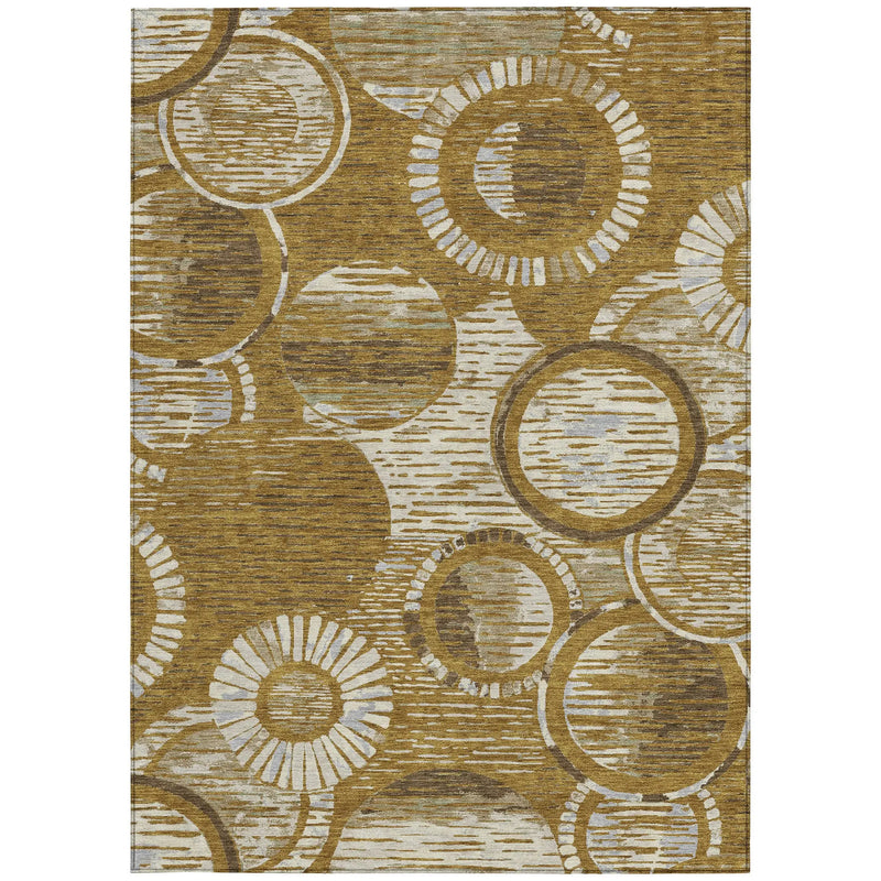 3' X 5' Walnut And Gold Geometric Washable Indoor Outdoor Area Rug Homeroots Outdoor