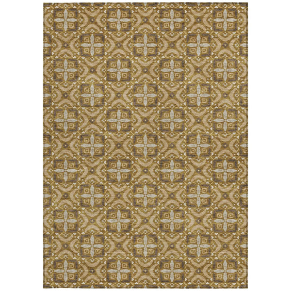3' X 5' Walnut And Gold Geometric Washable Indoor Outdoor Area Rug Homeroots Outdoor