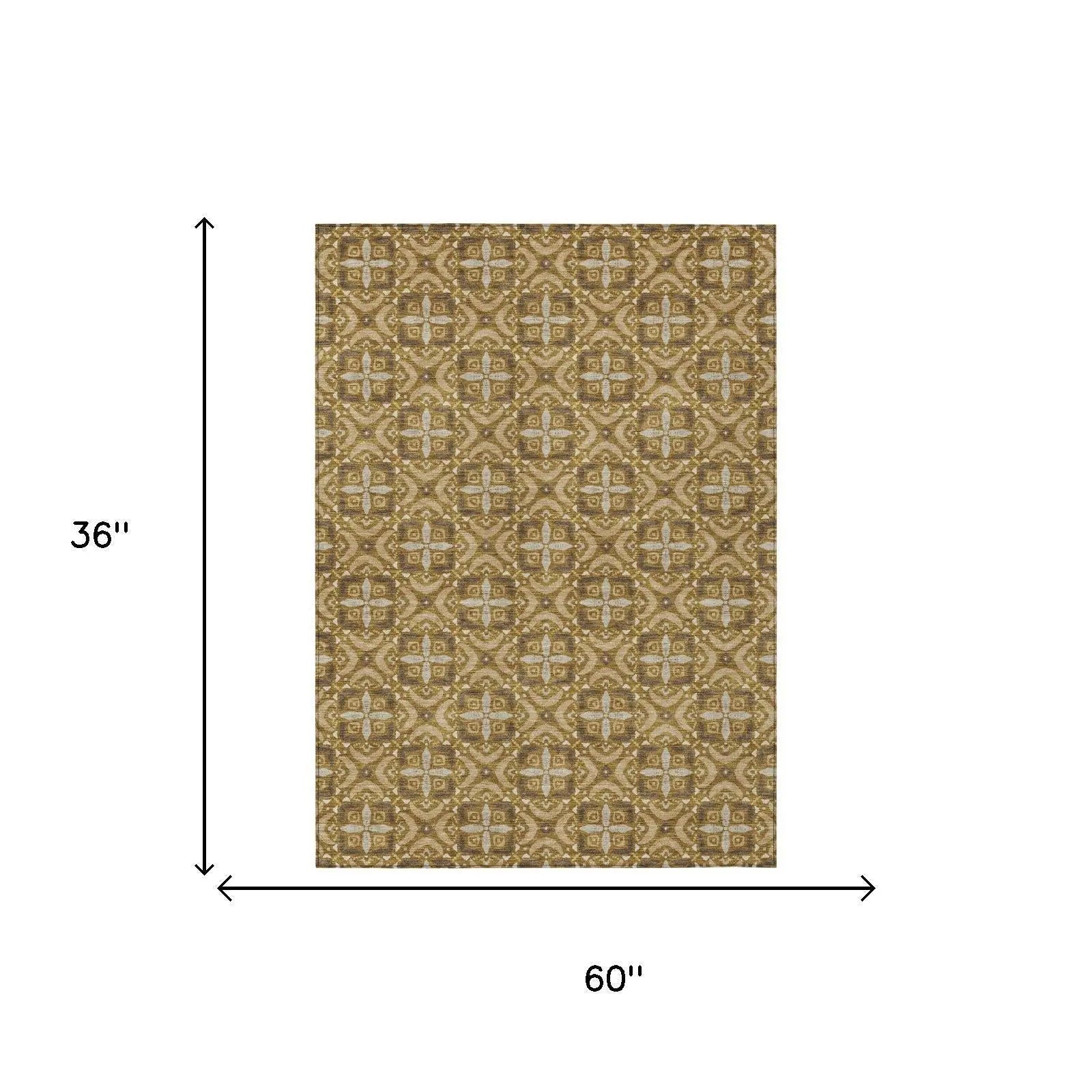 3' X 5' Walnut And Gold Geometric Washable Indoor Outdoor Area Rug Homeroots Outdoor