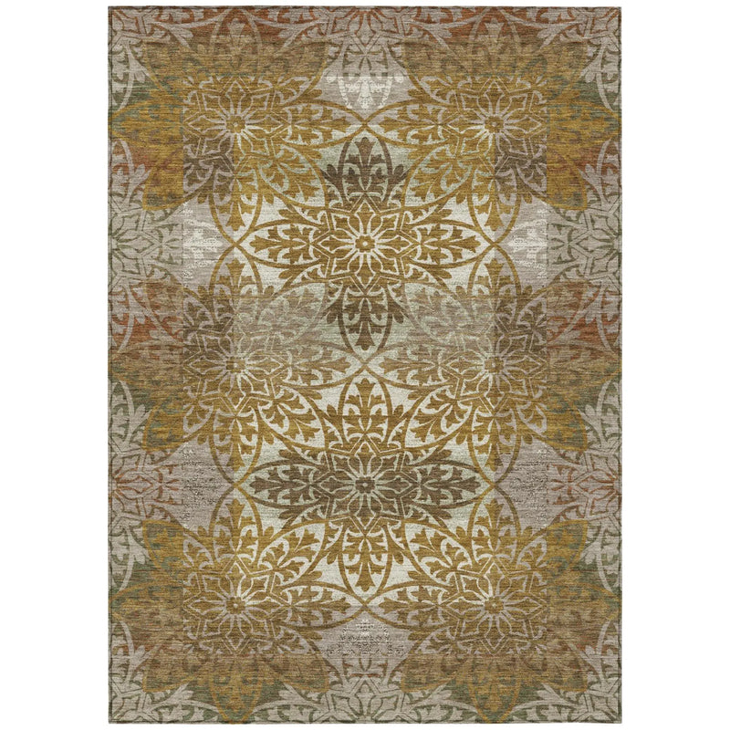 3' X 5' Walnut And Gold Oriental Washable Indoor Outdoor Area Rug Homeroots Outdoor
