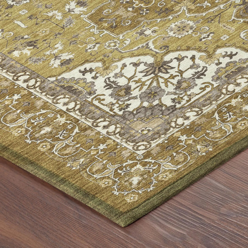 3' X 5' Walnut And Gold Oriental Washable Indoor Outdoor Area Rug Homeroots Outdoor