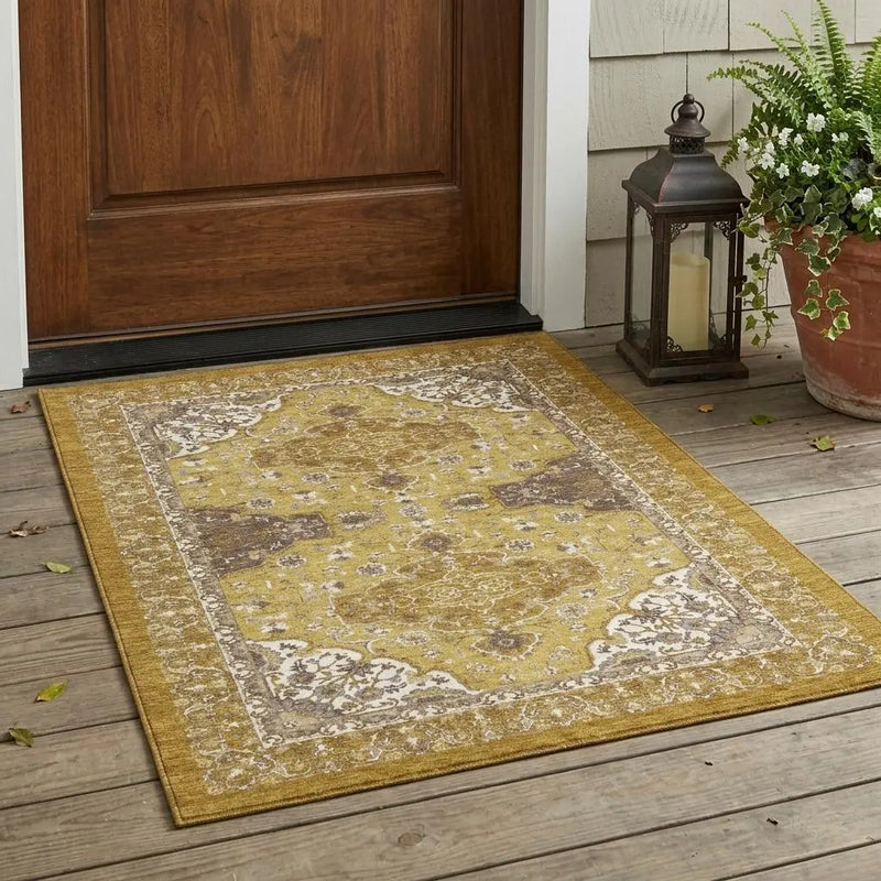 3' X 5' Walnut And Gold Oriental Washable Indoor Outdoor Area Rug Homeroots Outdoor