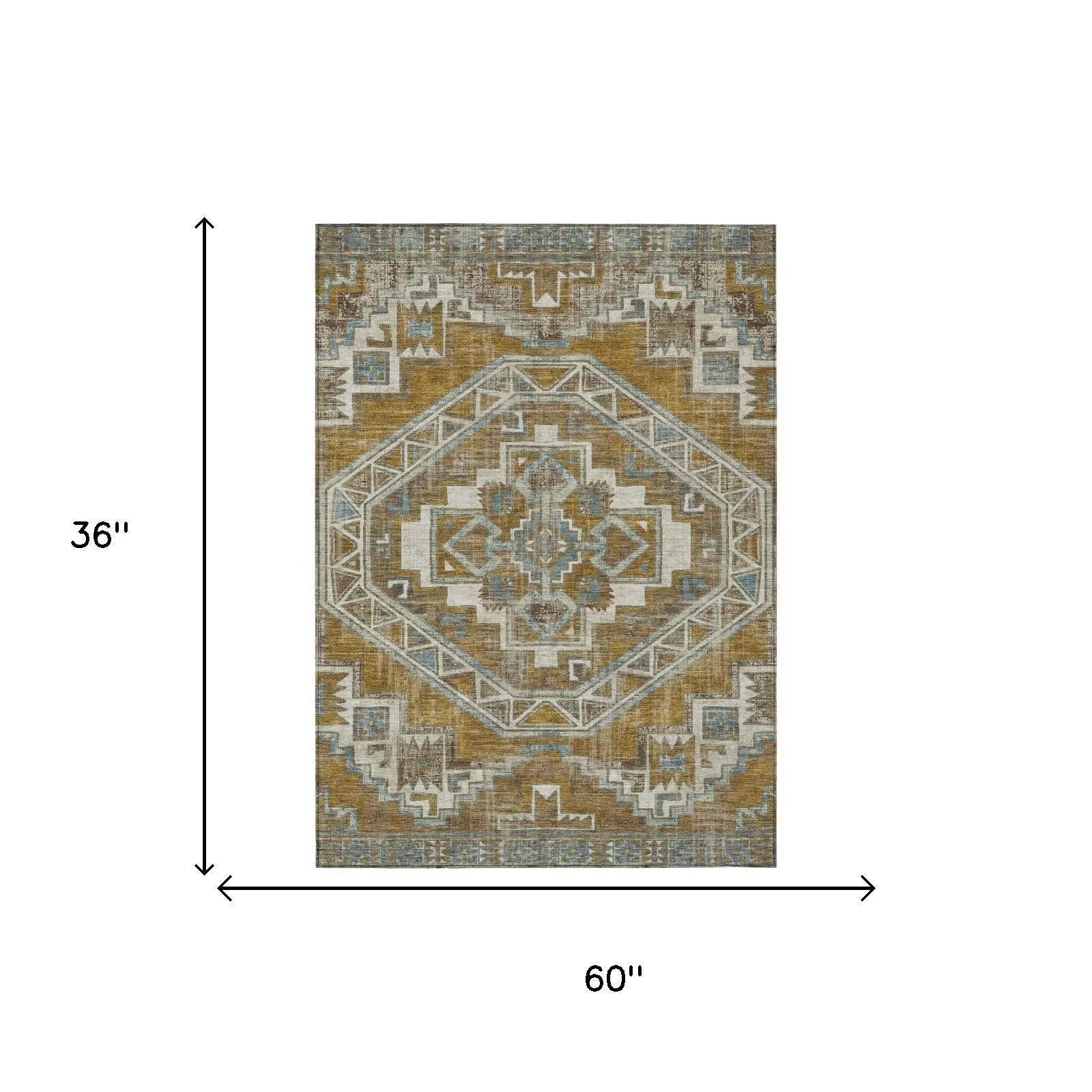 3' X 5' Walnut And Gold Southwestern Washable Indoor Outdoor Area Rug Homeroots Outdoor