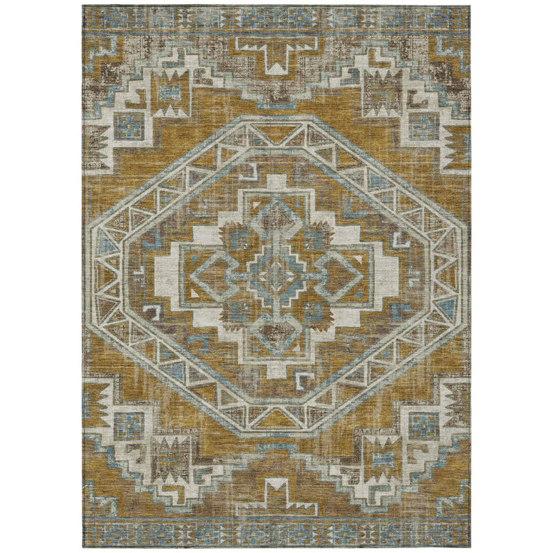 3' X 5' Walnut And Gold Southwestern Washable Indoor Outdoor Area Rug Homeroots Outdoor