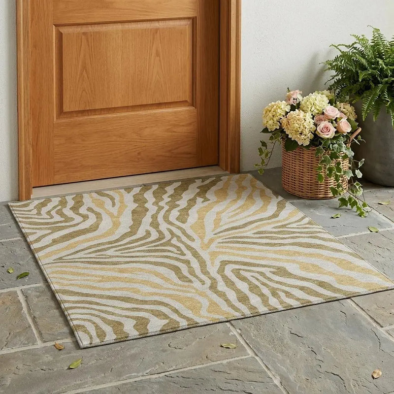 3' X 5' Walnut And Gold Zebra Print Washable Indoor Outdoor Area Rug Homeroots Outdoor