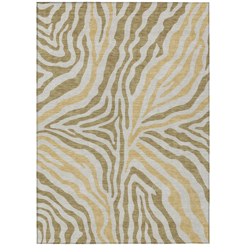 3' X 5' Walnut And Gold Zebra Print Washable Indoor Outdoor Area Rug Homeroots Outdoor