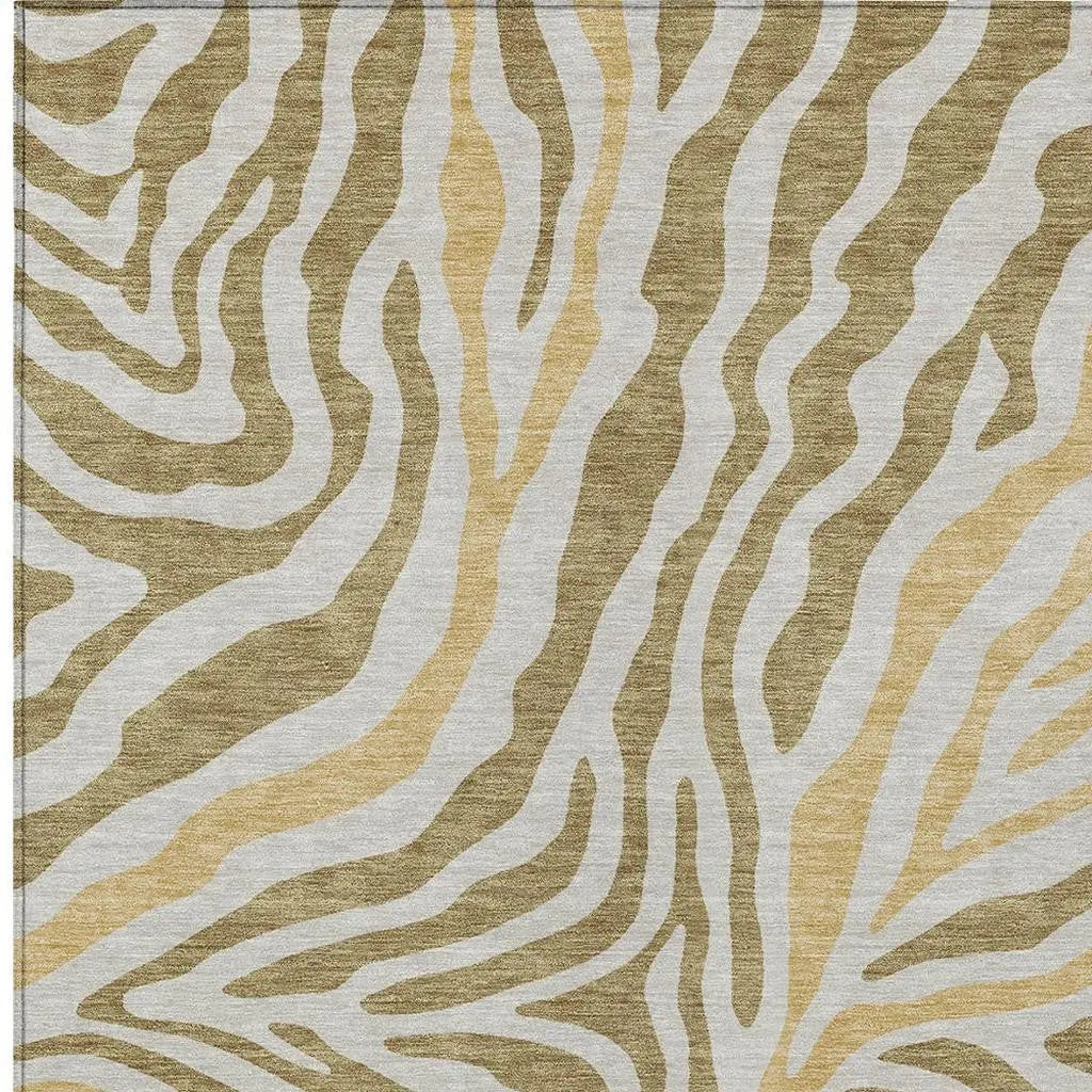 3' X 5' Walnut And Gold Zebra Print Washable Indoor Outdoor Area Rug Homeroots Outdoor