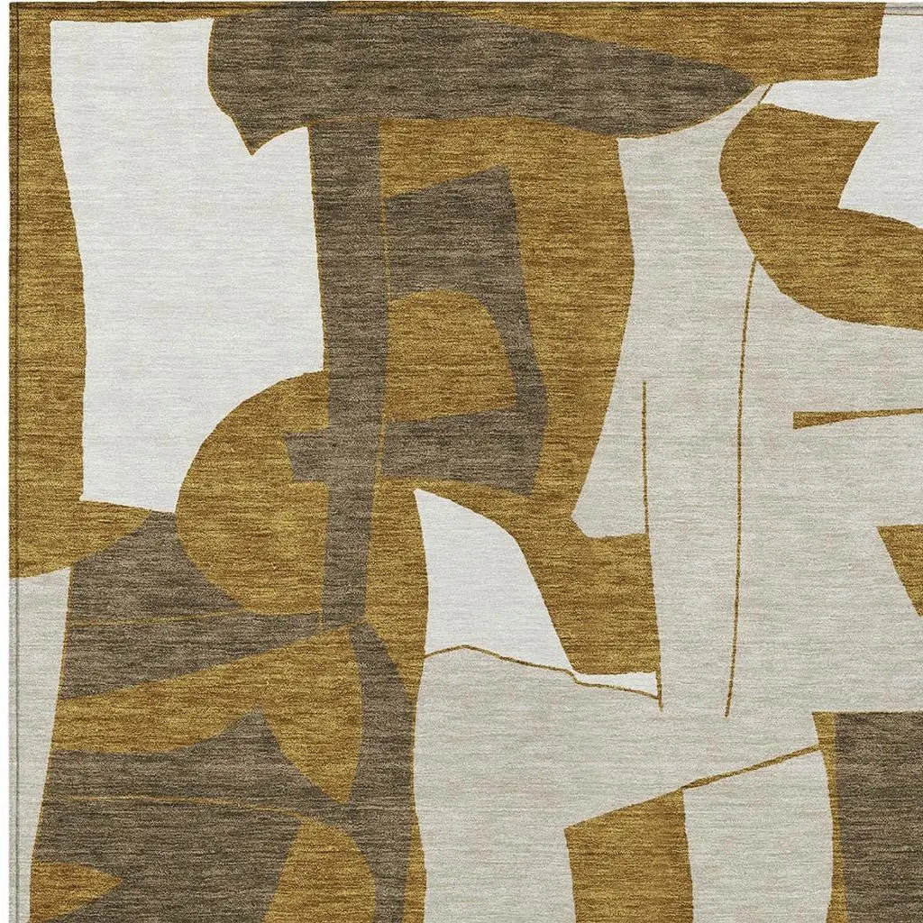 3' X 5' Walnut And Ivory Geometric Washable Indoor Outdoor Area Rug Homeroots Outdoor