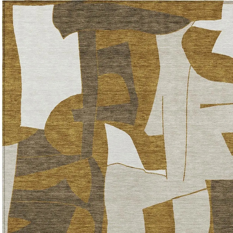 3' X 5' Walnut And Ivory Geometric Washable Indoor Outdoor Area Rug Homeroots Outdoor