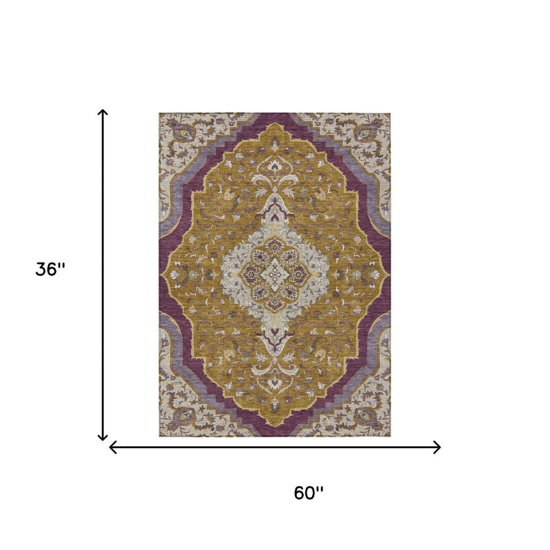 3' X 5' Walnut And Orange Medallion Washable Indoor Outdoor Area Rug Homeroots Outdoor