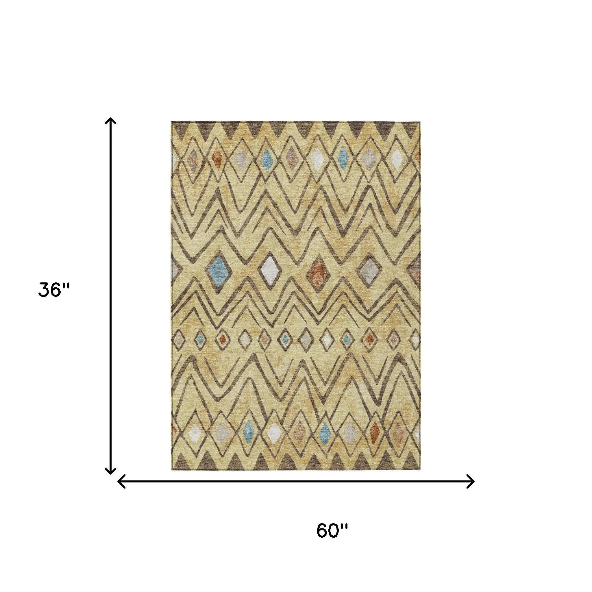 3' X 5' Wheat And Brown Geometric Washable Indoor Outdoor Area Rug Homeroots Outdoor