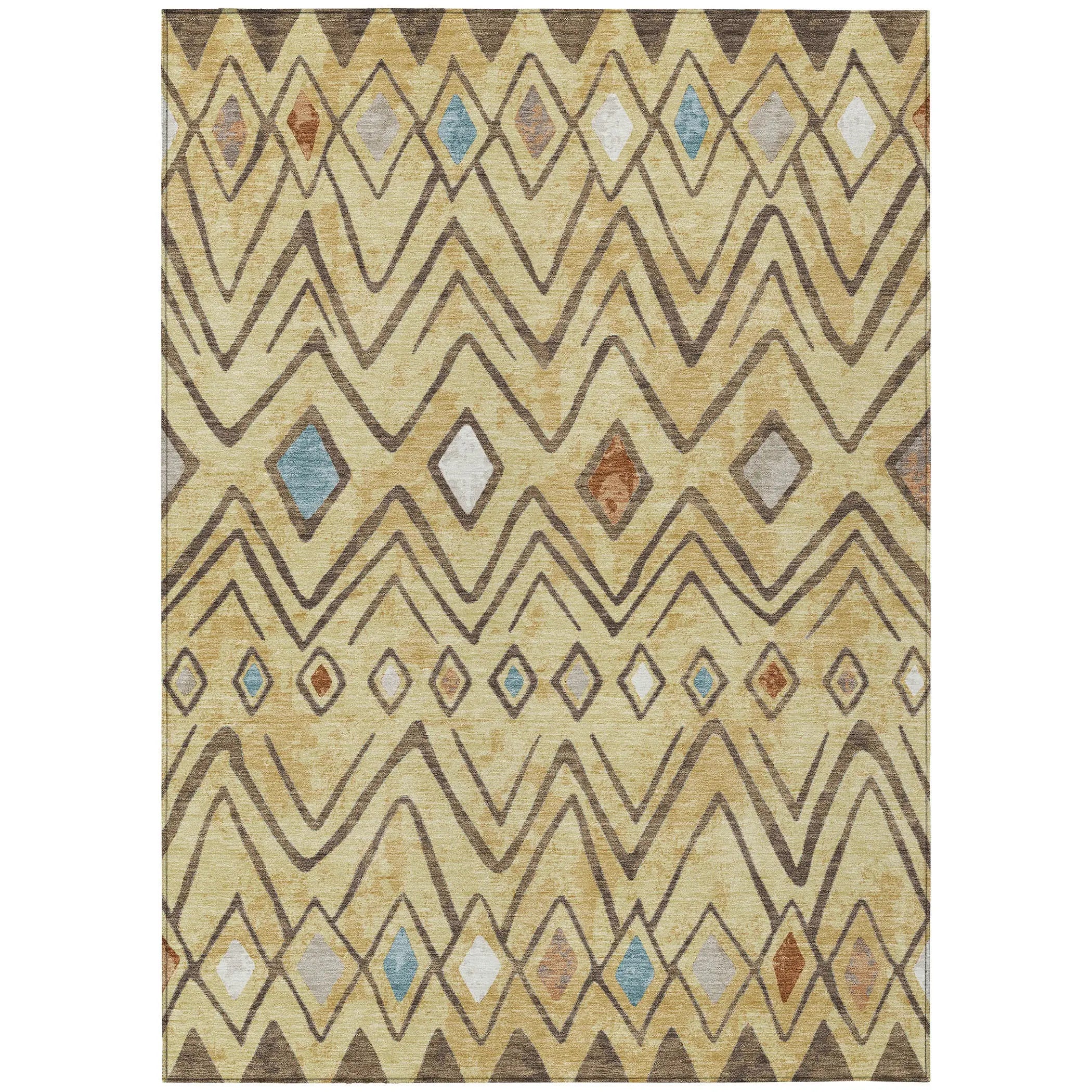 3' X 5' Wheat And Brown Geometric Washable Indoor Outdoor Area Rug Homeroots Outdoor