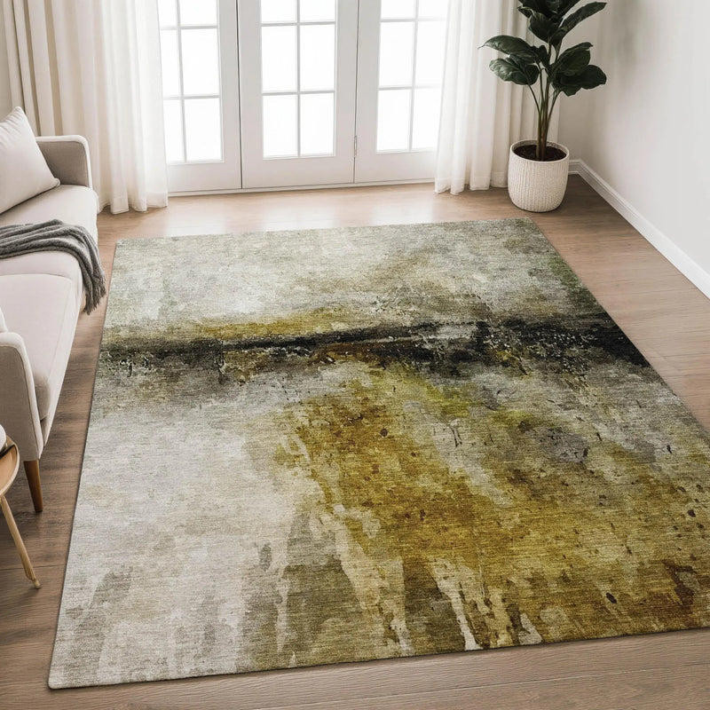 3' X 5' Wheat And Gold Abstract Washable Indoor Outdoor Area Rug Homeroots Outdoor