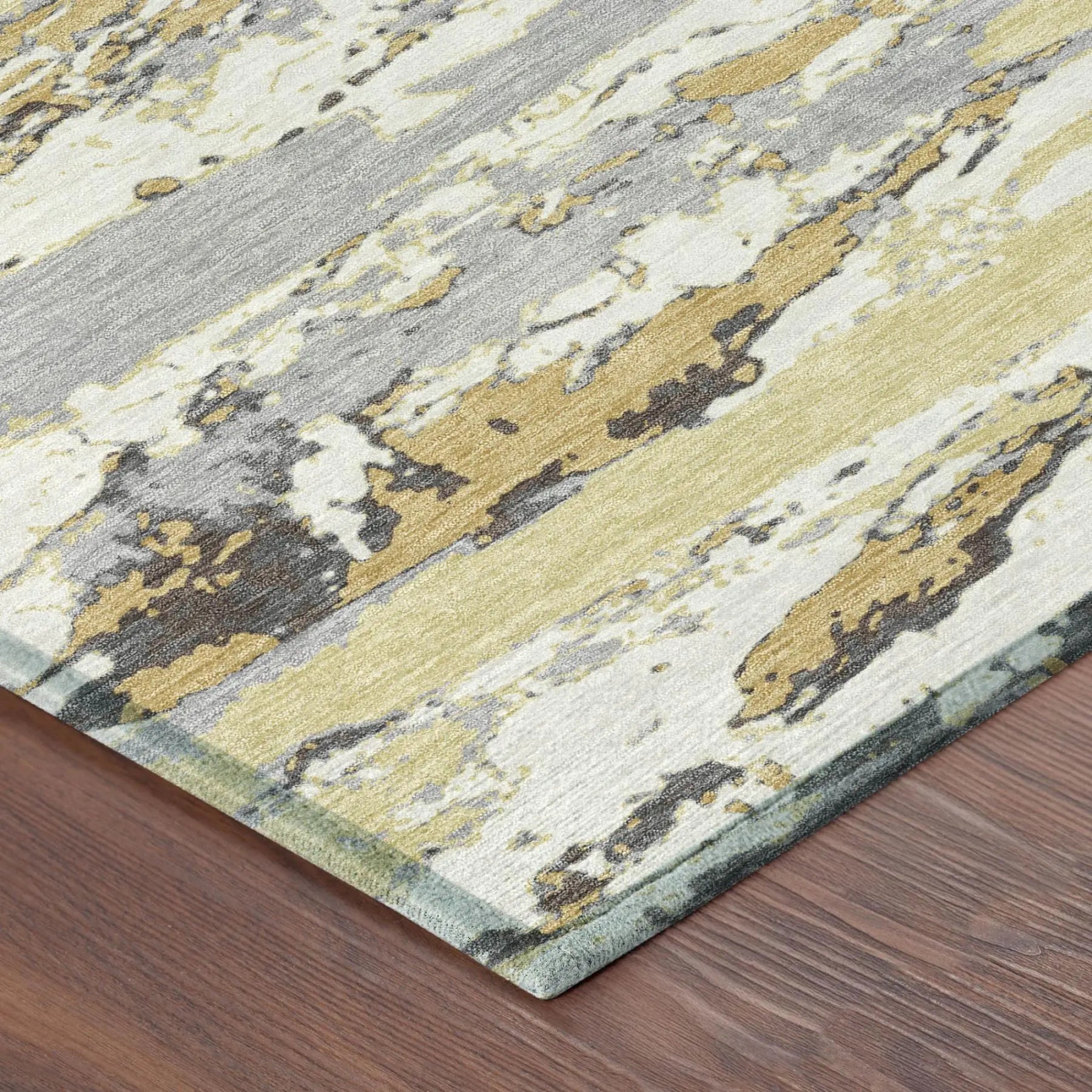 3' X 5' Wheat And Gold Abstract Washable Indoor Outdoor Area Rug Homeroots Outdoor