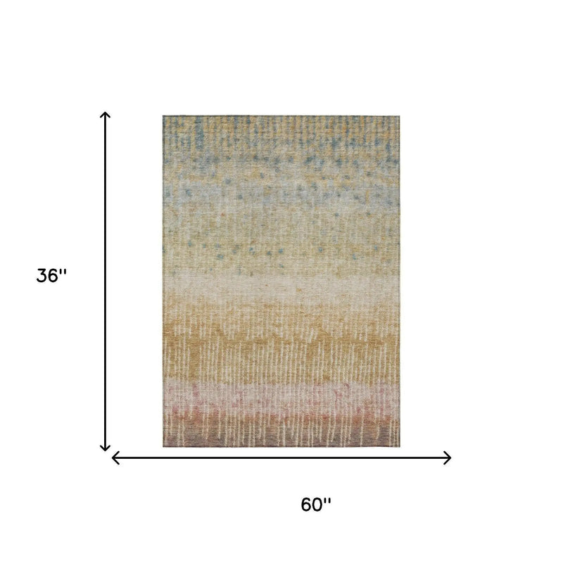 3' X 5' Wheat And Gold Abstract Washable Indoor Outdoor Area Rug Homeroots Outdoor