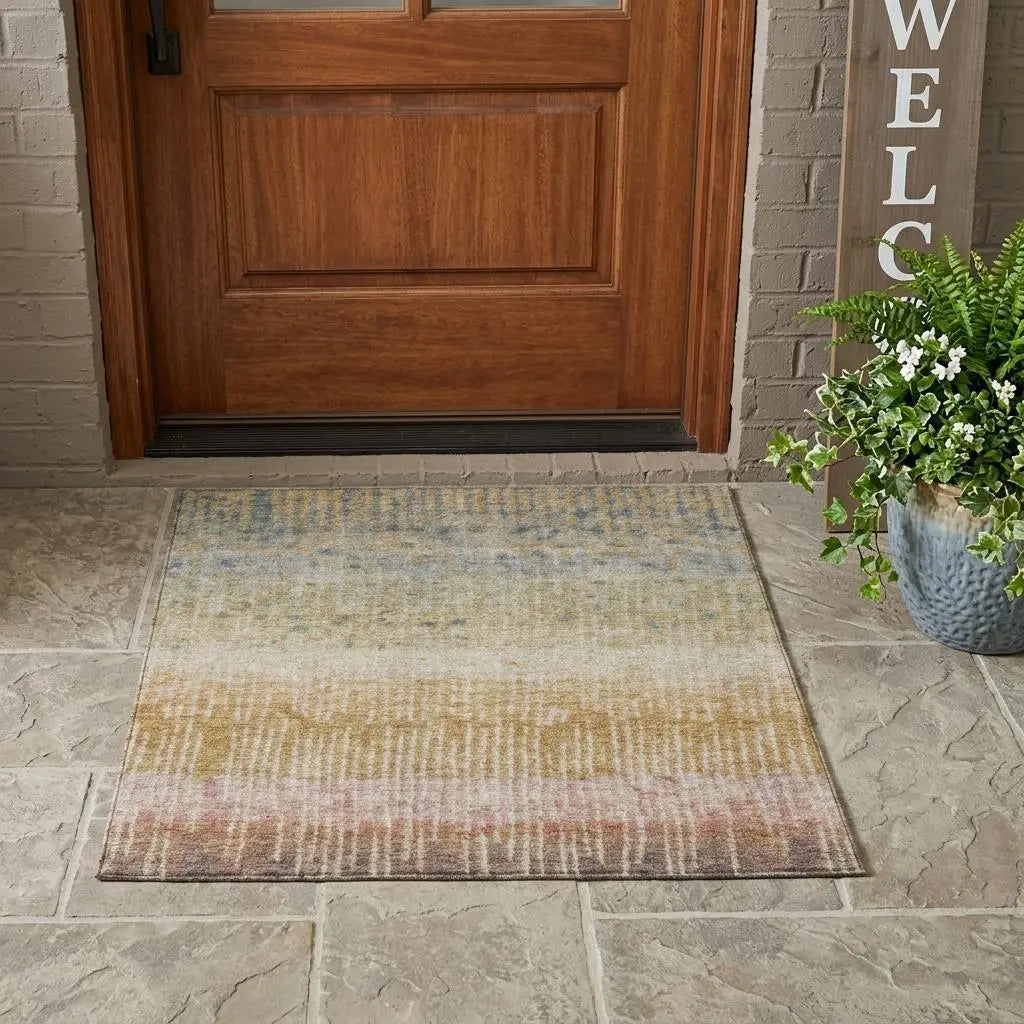 3' X 5' Wheat And Gold Abstract Washable Indoor Outdoor Area Rug Homeroots Outdoor