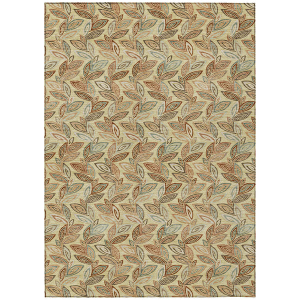 3' X 5' Wheat And Gold Botanical Leaves Washable Indoor Outdoor Area Rug Homeroots Outdoor