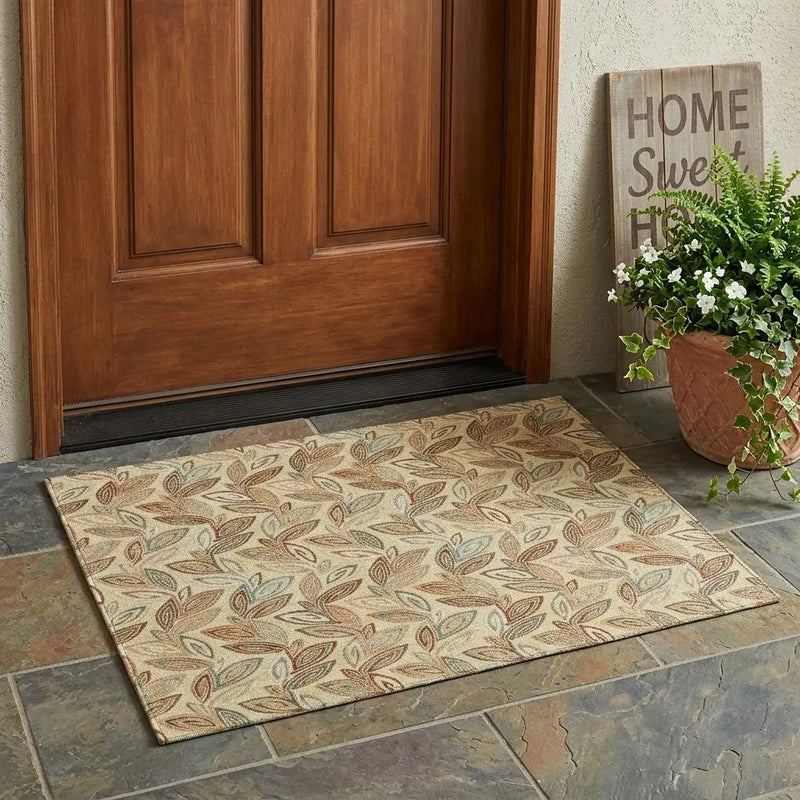 3' X 5' Wheat And Gold Botanical Leaves Washable Indoor Outdoor Area Rug Homeroots Outdoor