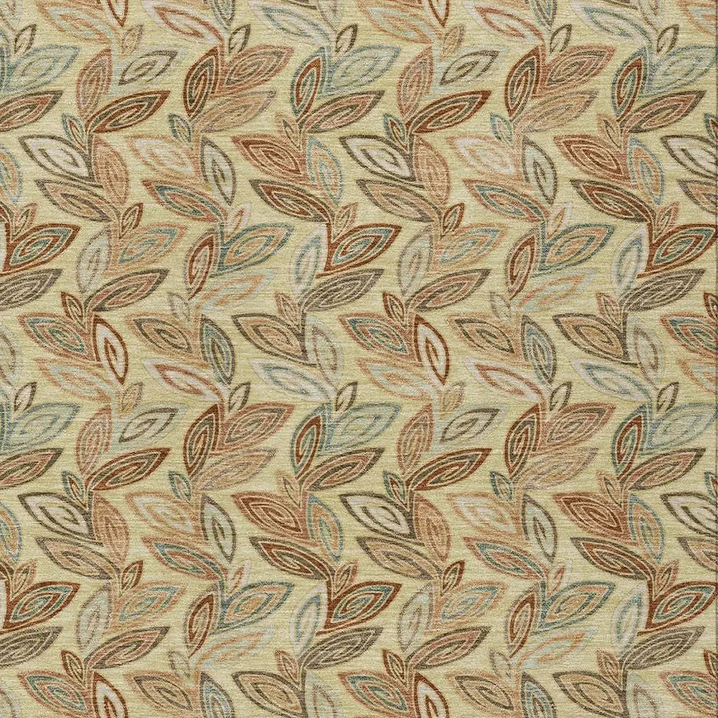 3' X 5' Wheat And Gold Botanical Leaves Washable Indoor Outdoor Area Rug Homeroots Outdoor