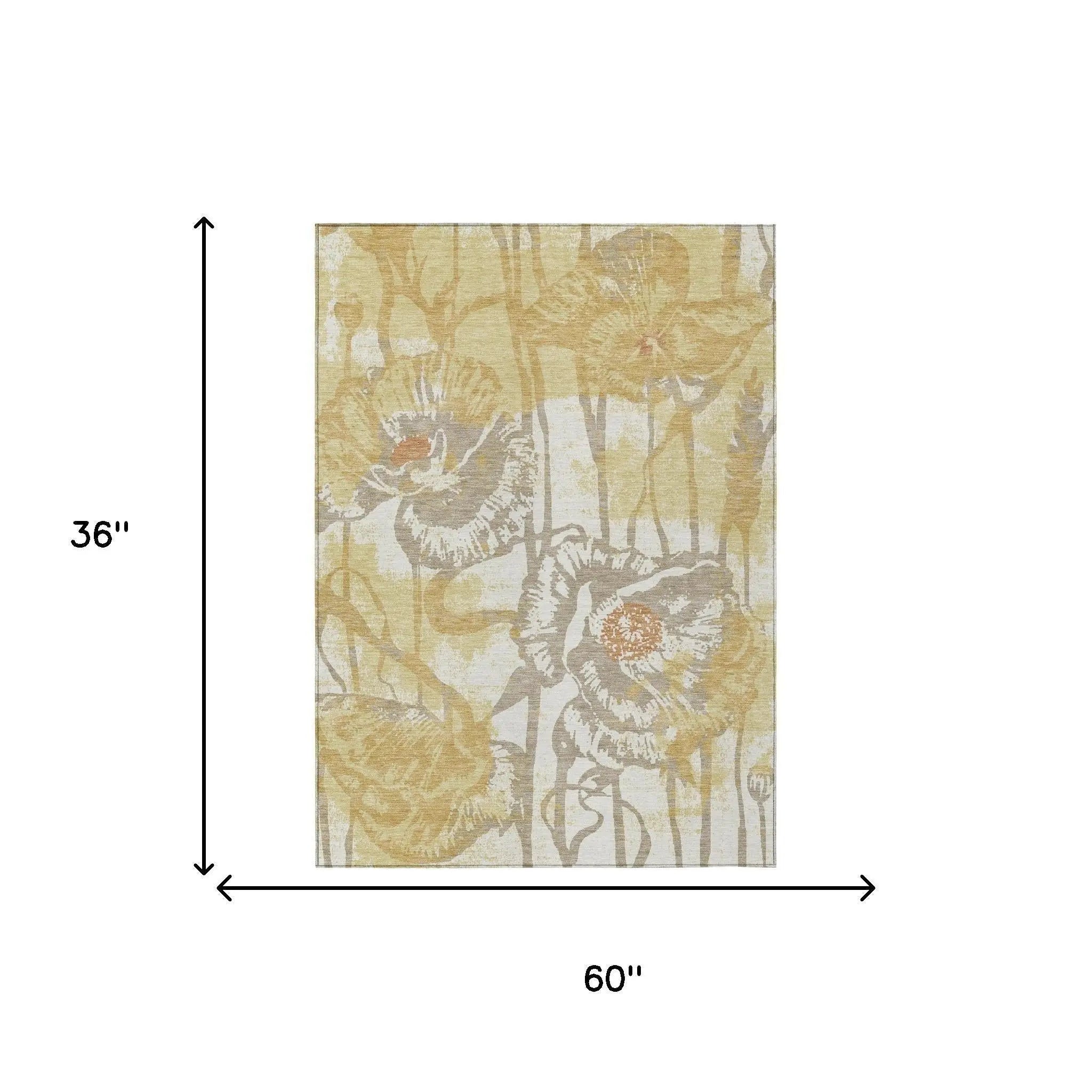 3' X 5' Wheat And Gold Floral Washable Indoor Outdoor Area Rug Homeroots Outdoor