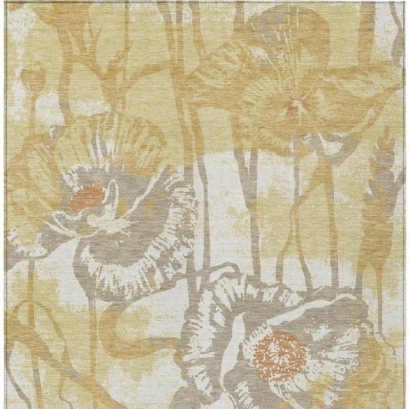 3' X 5' Wheat And Gold Floral Washable Indoor Outdoor Area Rug Homeroots Outdoor