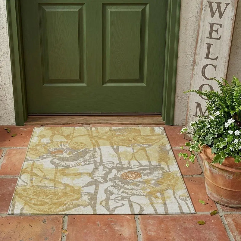 3' X 5' Wheat And Gold Floral Washable Indoor Outdoor Area Rug Homeroots Outdoor