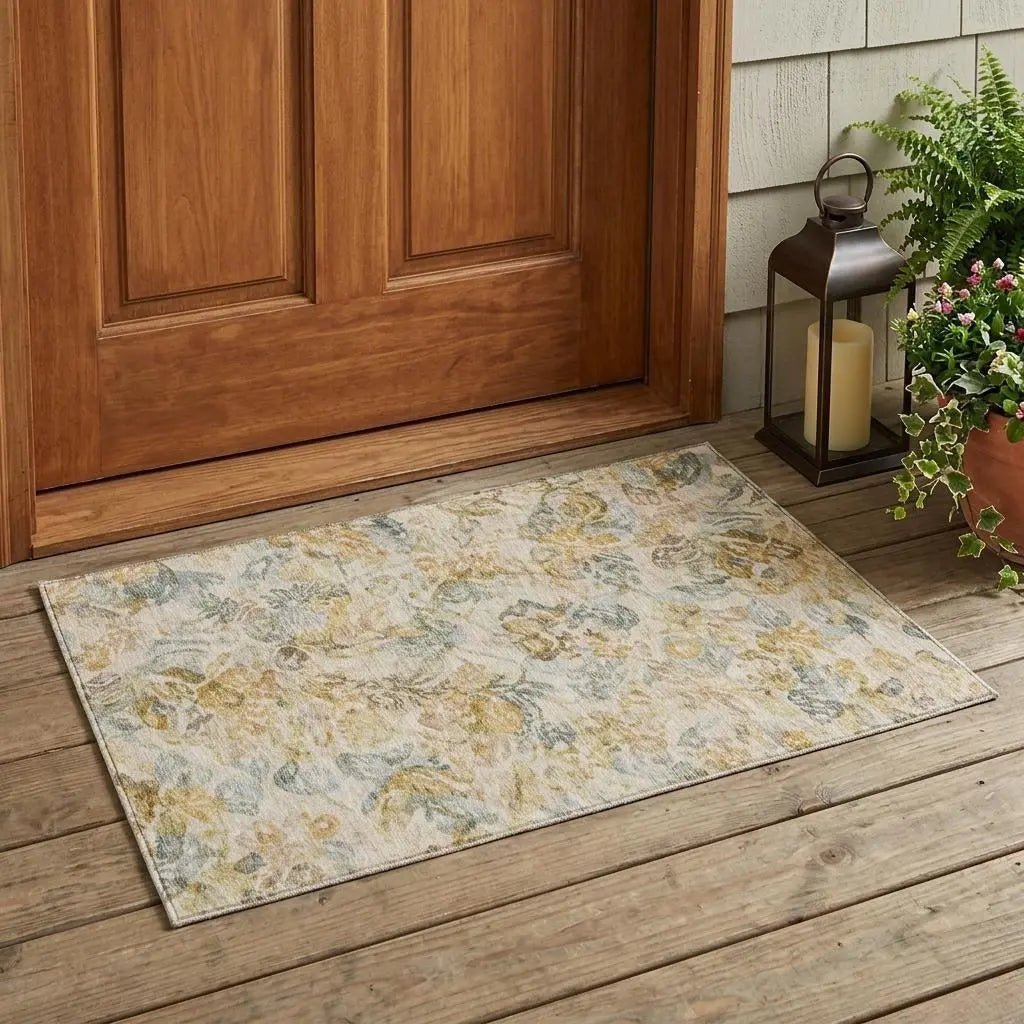 3' X 5' Wheat And Gold Floral Washable Indoor Outdoor Area Rug Homeroots Outdoor