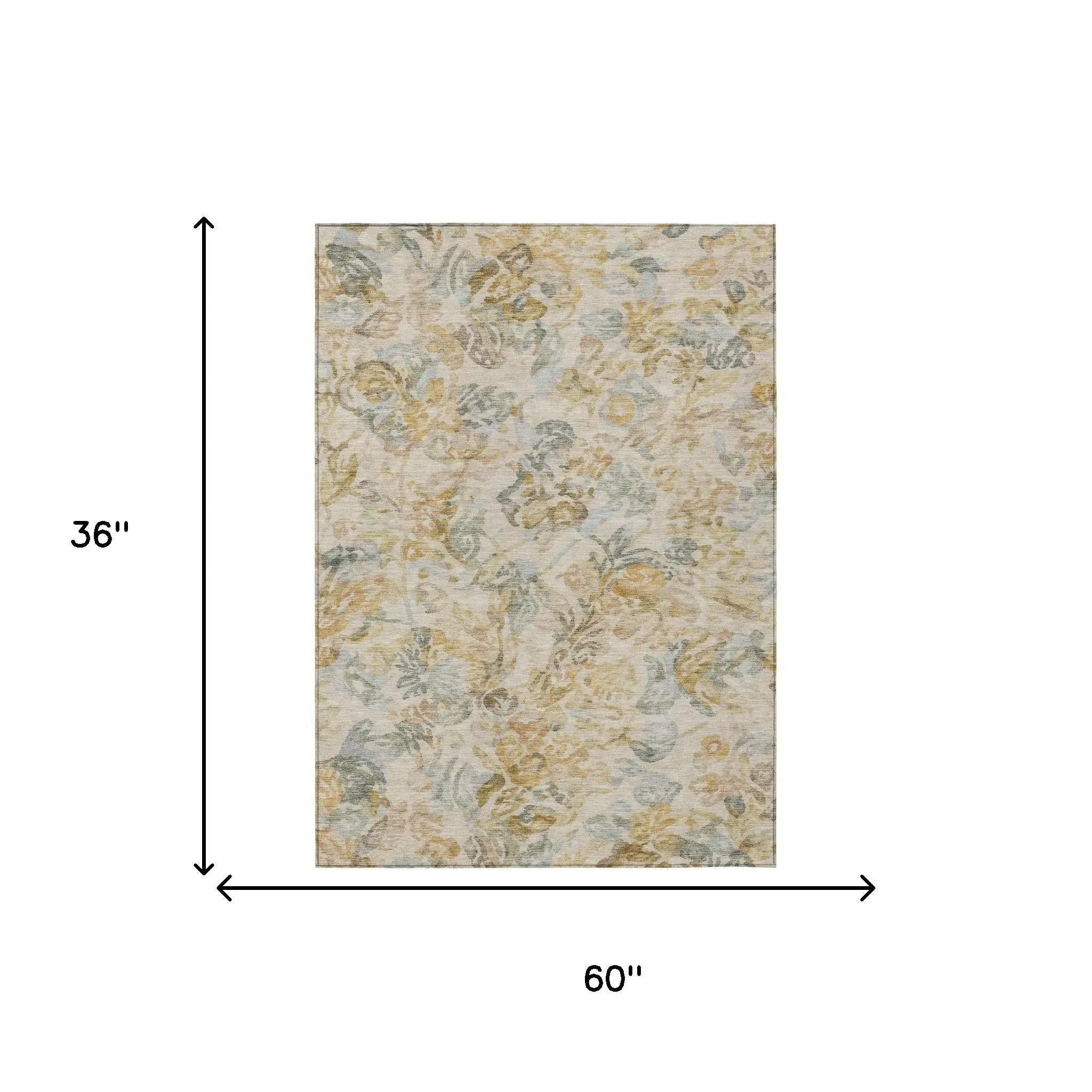 3' X 5' Wheat And Gold Floral Washable Indoor Outdoor Area Rug Homeroots Outdoor