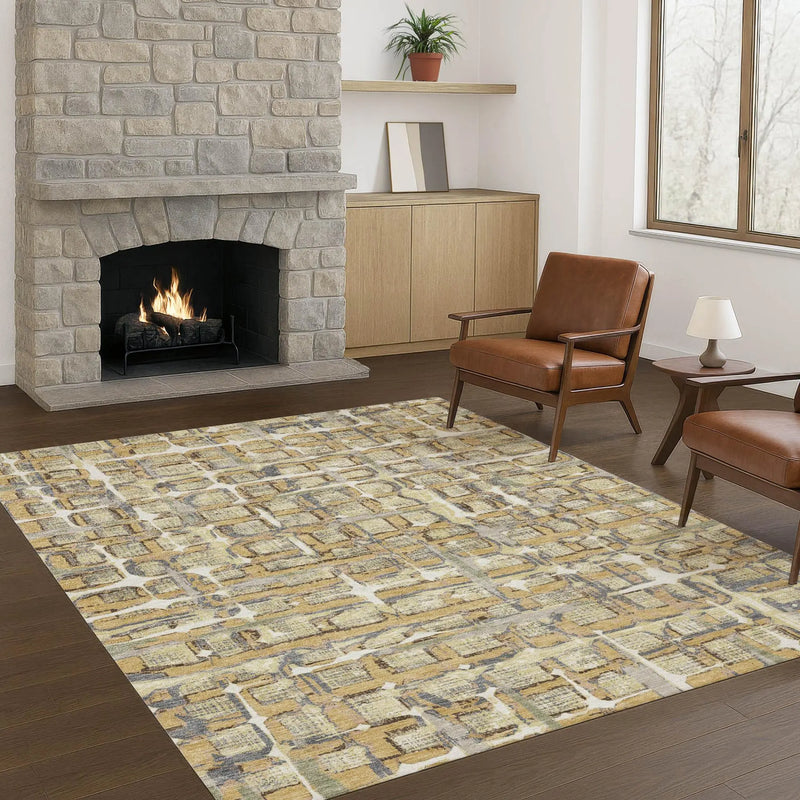 3' X 5' Wheat And Gold Geometric Washable Indoor Outdoor Area Rug Homeroots Outdoor