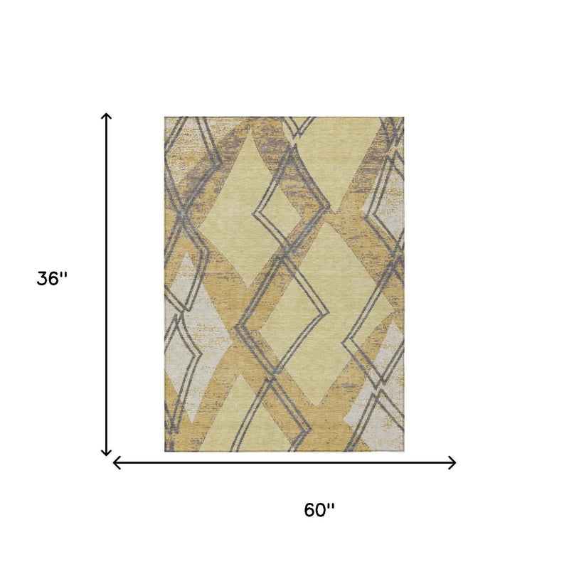 3' X 5' Wheat And Gold Geometric Washable Indoor Outdoor Area Rug Homeroots Outdoor