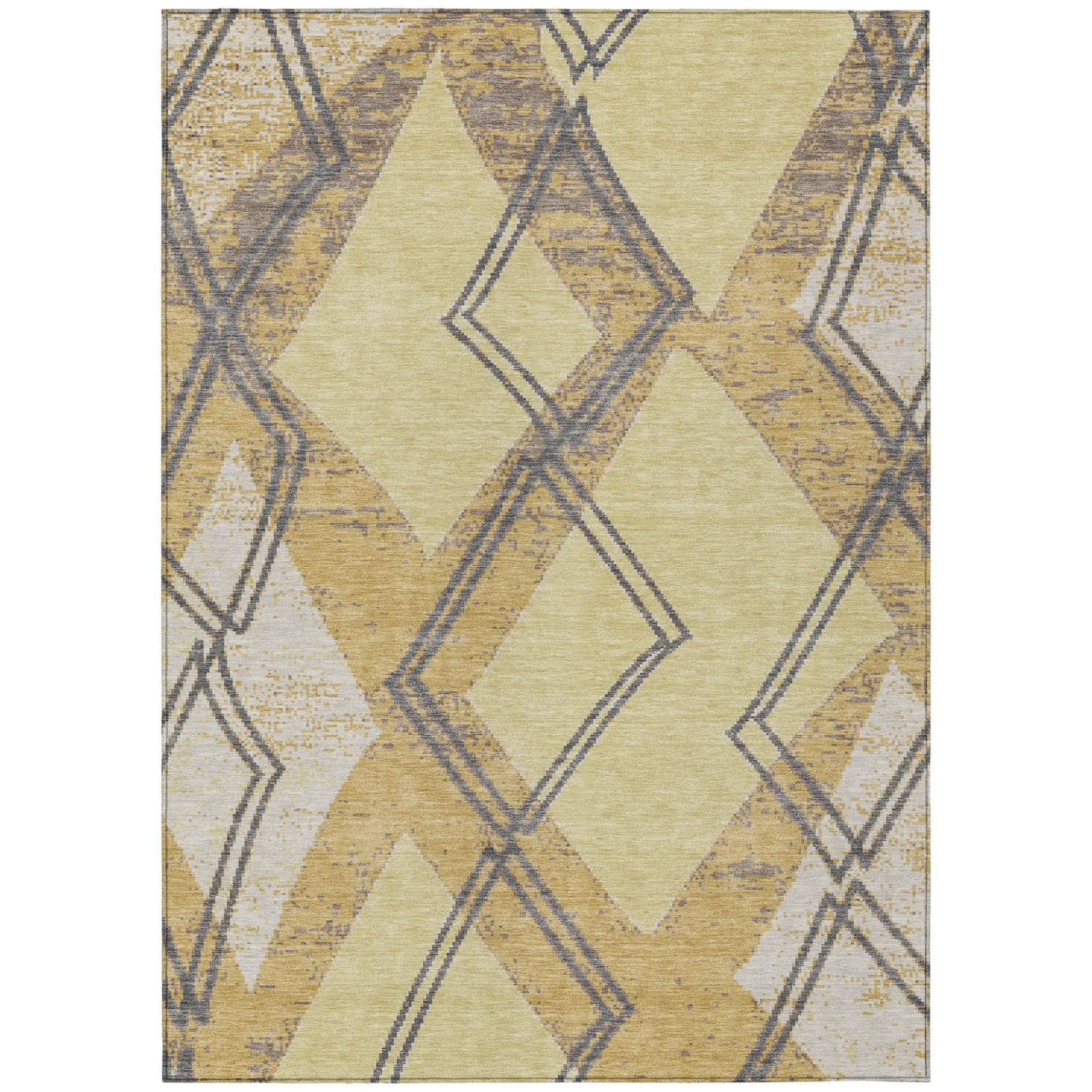 3' X 5' Wheat And Gold Geometric Washable Indoor Outdoor Area Rug Homeroots Outdoor