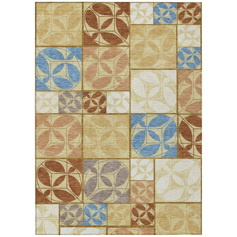 3' X 5' Wheat And Gold Geometric Washable Indoor Outdoor Area Rug Homeroots Outdoor