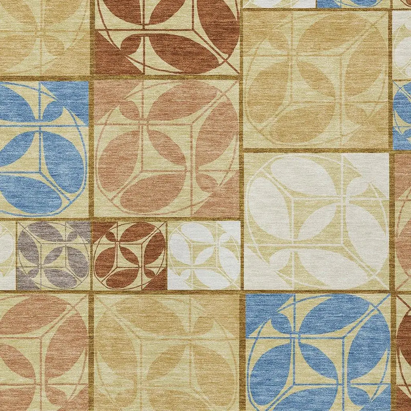 3' X 5' Wheat And Gold Geometric Washable Indoor Outdoor Area Rug Homeroots Outdoor