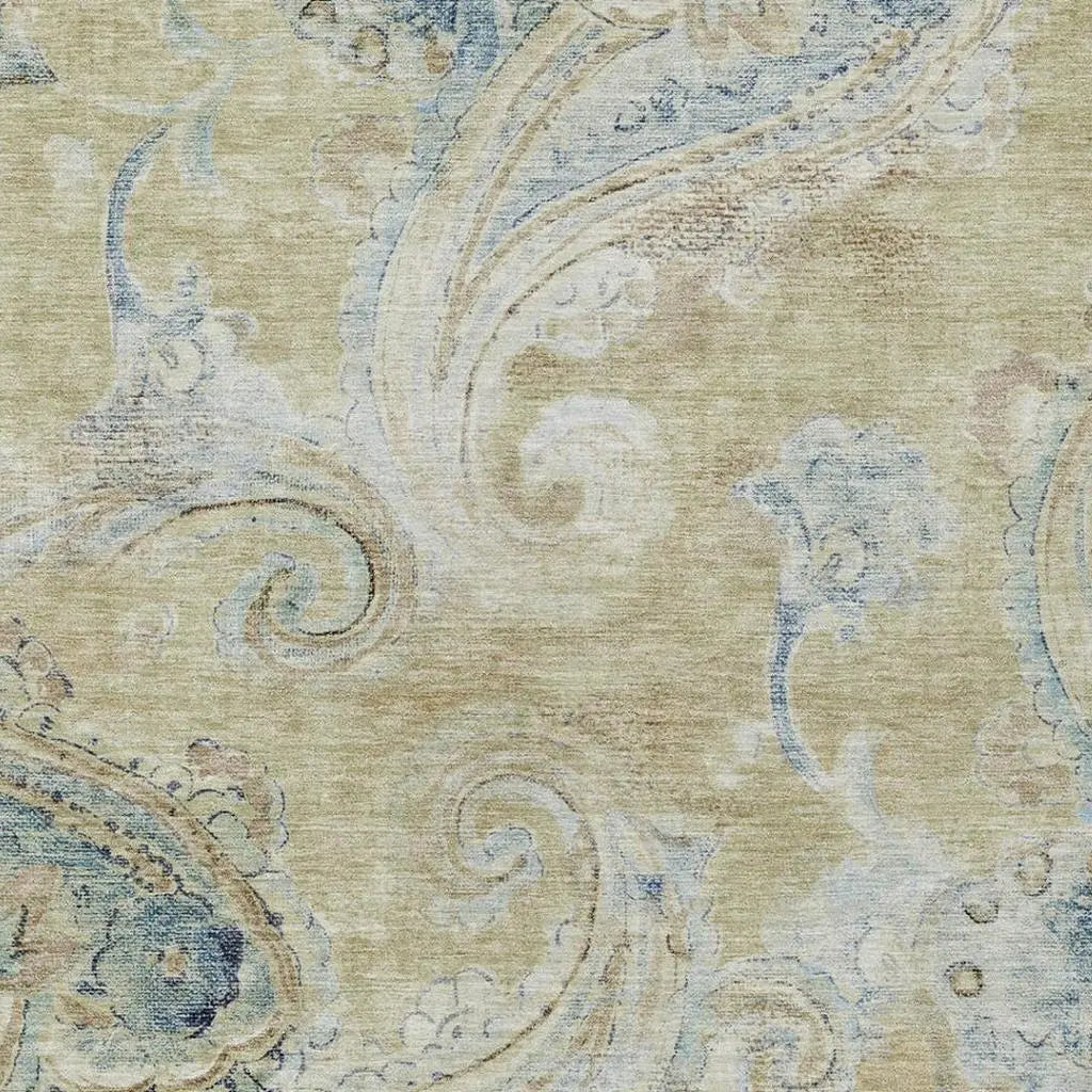 3' X 5' Wheat And Gold Paisley Washable Indoor Outdoor Area Rug Homeroots Outdoor