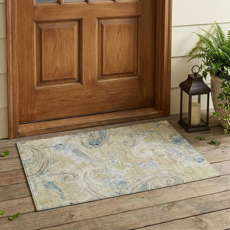 3' X 5' Wheat And Gold Paisley Washable Indoor Outdoor Area Rug Homeroots Outdoor