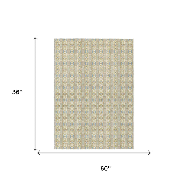 3' X 5' Wheat And Gold Striped Washable Indoor Outdoor Area Rug Homeroots Outdoor