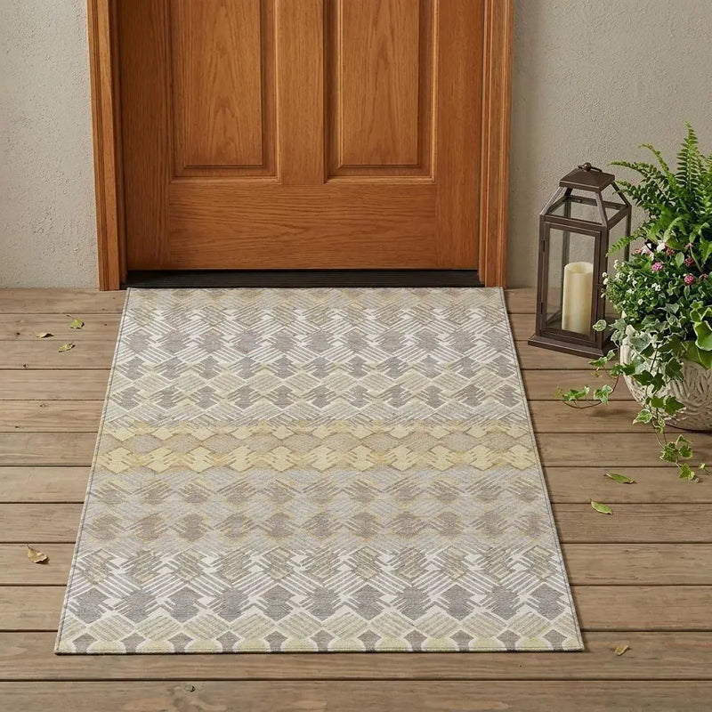 3' X 5' Wheat And Gold Striped Washable Indoor Outdoor Area Rug Homeroots Outdoor