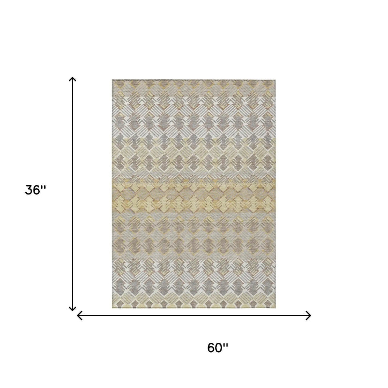 3' X 5' Wheat And Gold Striped Washable Indoor Outdoor Area Rug Homeroots Outdoor