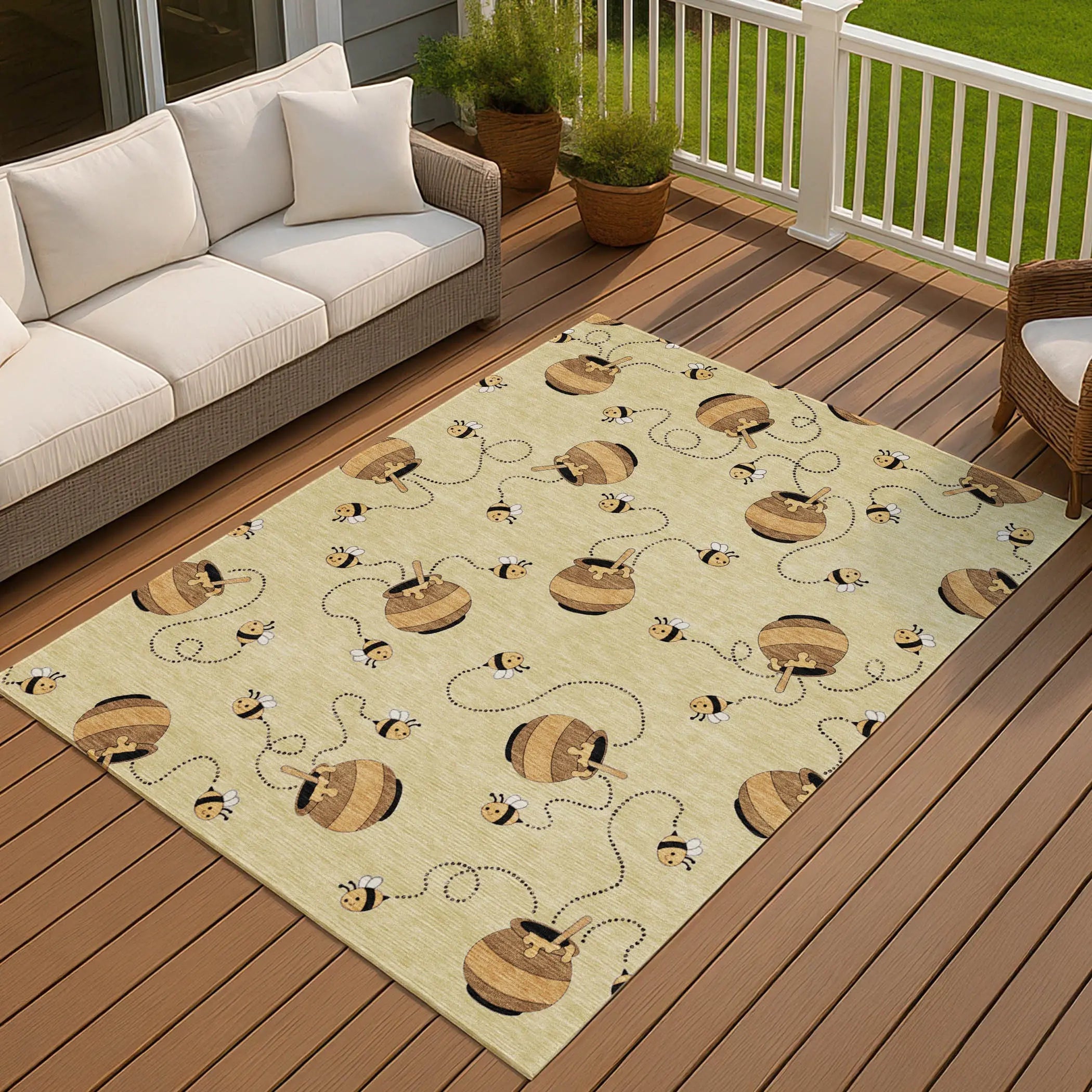 3' X 5' Wheat And Ivory Geometric Washable Indoor Outdoor Area Rug Homeroots Outdoor