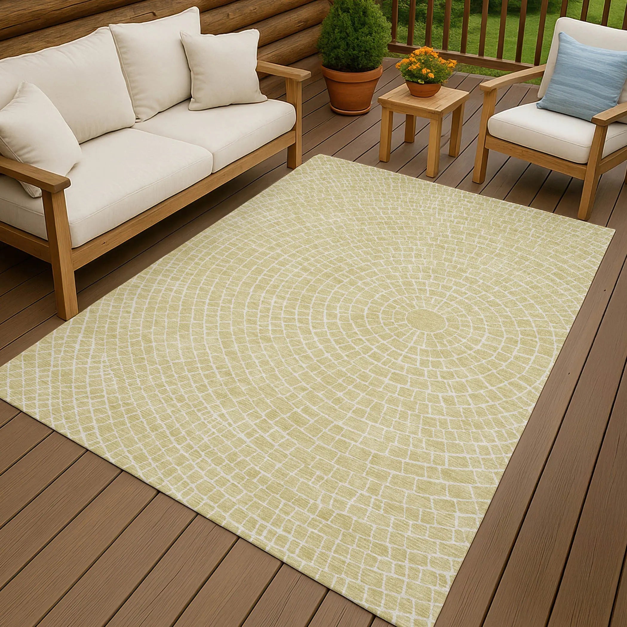 3' X 5' Wheat And Ivory Geometric Washable Indoor Outdoor Area Rug Homeroots Outdoor