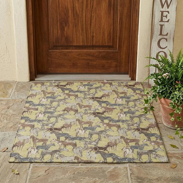 3' X 5' Wheat And Taupe Horse Washable Indoor Outdoor Area Rug Homeroots Outdoor