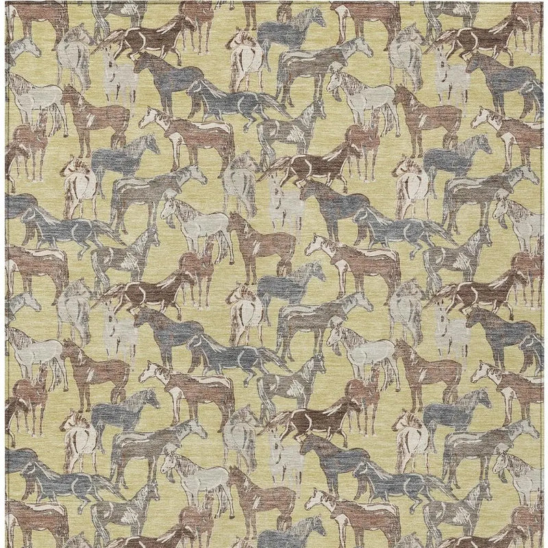 3' X 5' Wheat And Taupe Horse Washable Indoor Outdoor Area Rug Homeroots Outdoor